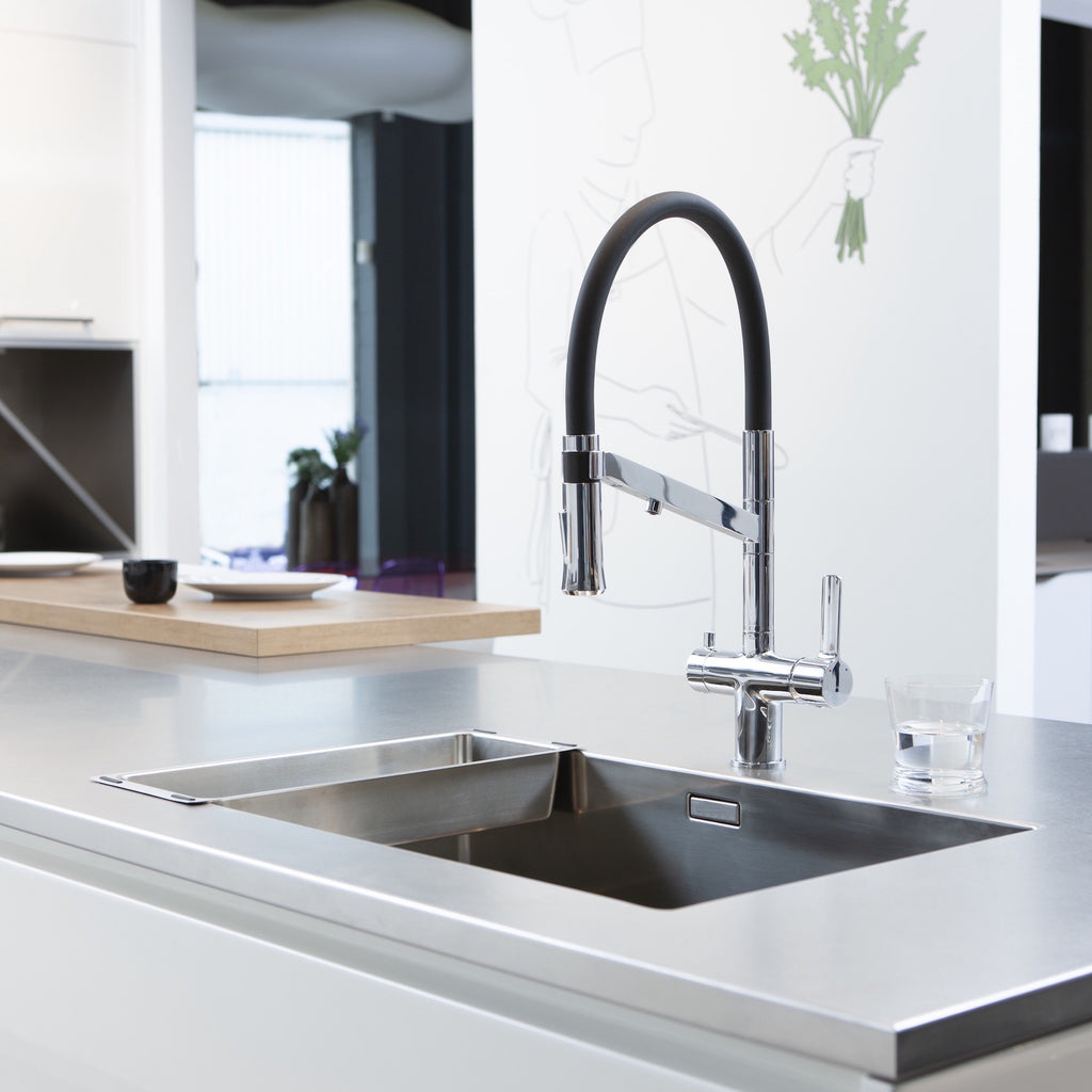 Robinet mitigeur 3 voies douchette métal brossé ELIT